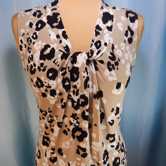Calvin Klein Taupe/Black/White Sleeveless Knotted V-Neck Career Shell Extra Sm - Picture 1 of 11